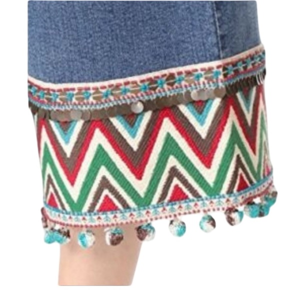 Alice + Olivia Beta Crop Wide Leg Blue Jean Embroidery Sequins Tassels Size 28 - Picture 3 of 15